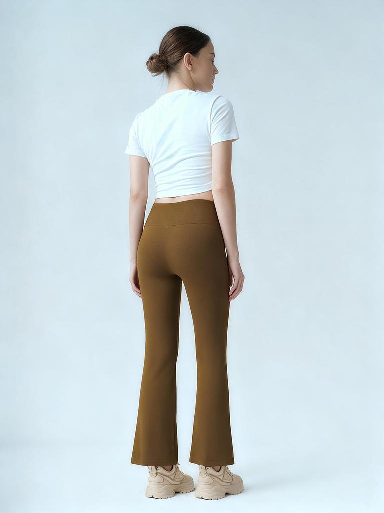 High-Waisted Women's Seamless Ribbed Yoga Flare Pants with Tummy Control