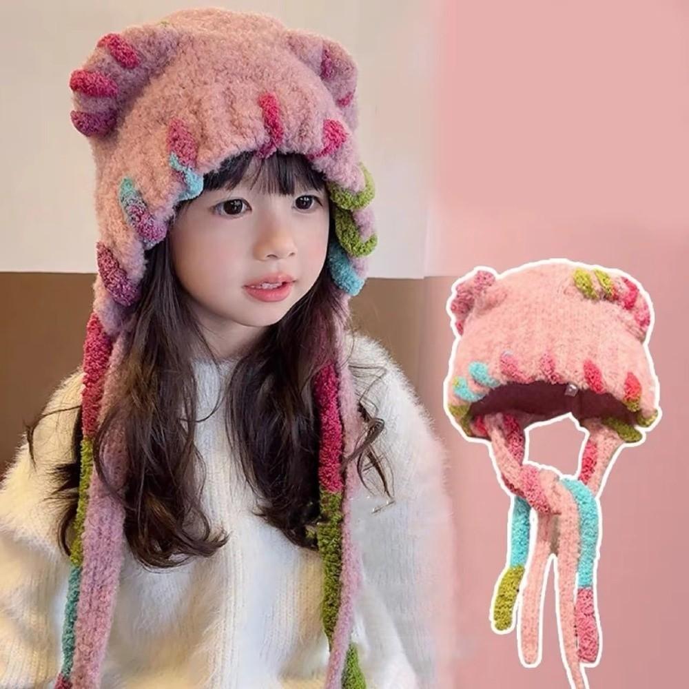 Lightweight Warm Ear Knitted Fleeces Hat Elastic Adjustables Kid Ear Protection Cap Windproof Tassels Straps Ear Muff Hat