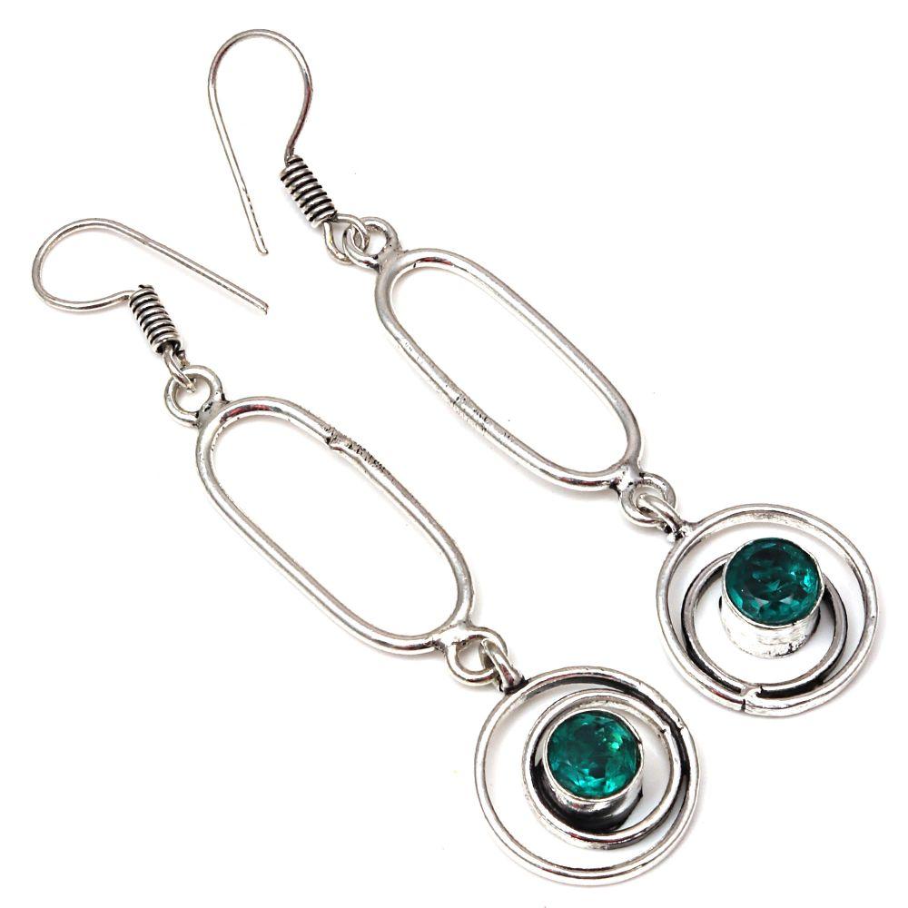 

Серебряные серьги ручной работы с драгоценными камнями из хромдиопсида 1,5 дюйма