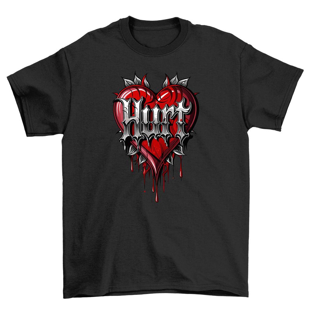 Gothic_48 Heart Bleeds Style - Edgy Funny T-Shirt Mens Womens Tees Top, 100% Cotton, Unisex Printed D