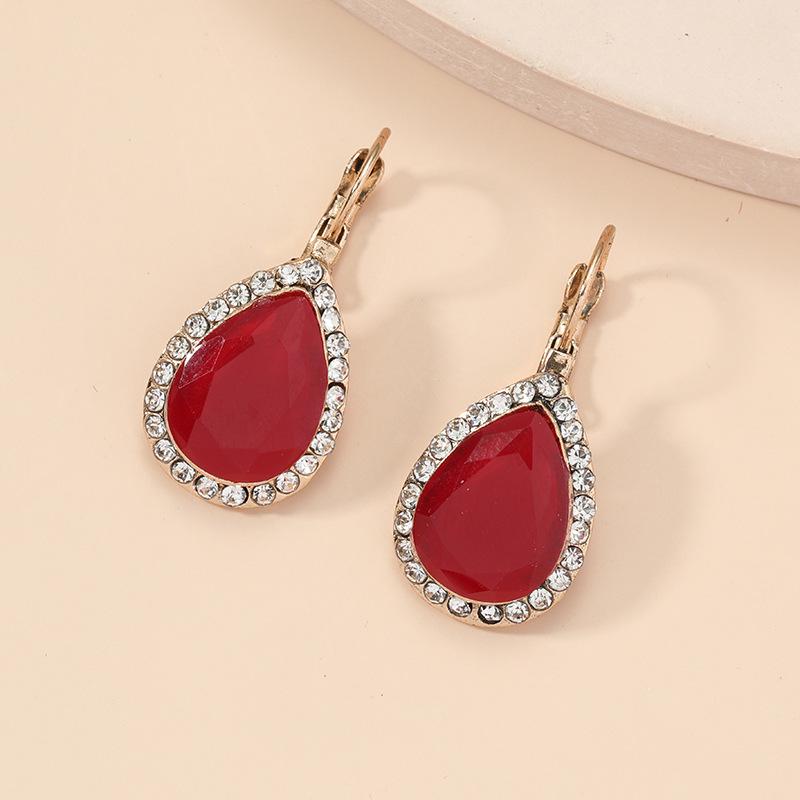 Ruby and Red Corundum Water Drop Earrings with Colored Sapphires and Diamond Studs in White Gold Plating