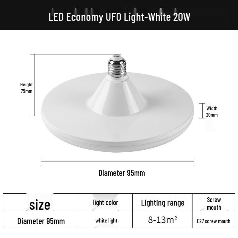 

LED Flying Saucer Lamp, E27 Base, High Brightness, Energy-Saving Light Bulb for Home and Engineering Use White Light E27 Screw Base [Bare Bulb]