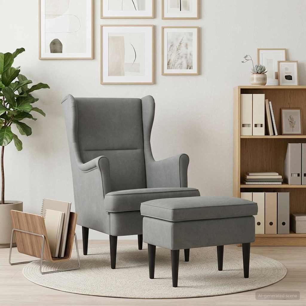 Armchair with Footstool 2 pcs Dark Grey Velvet
