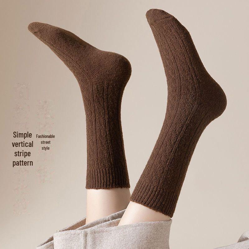 Women's Wool High Socks - Solid Color, Twisted Style, Trendy Mid-Tube for Autumn/Winter