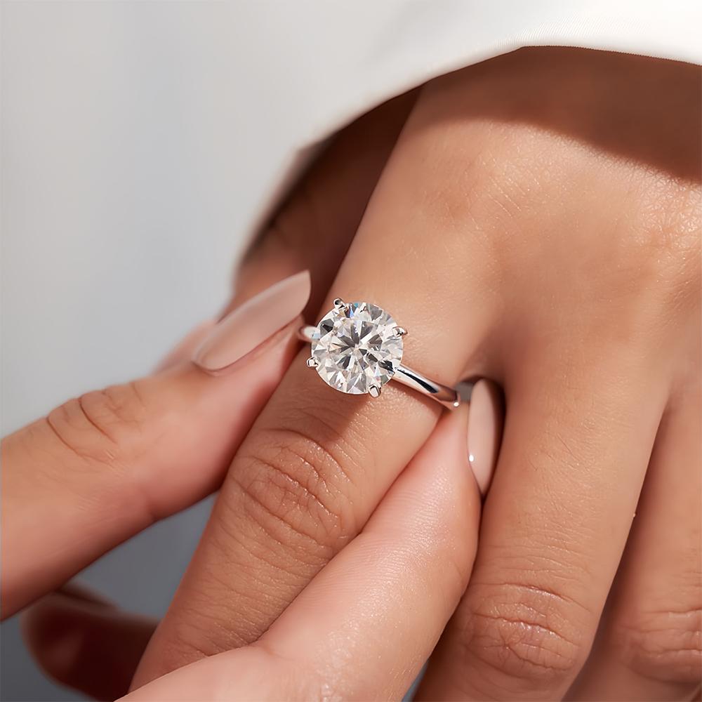 0.5-4ct Round Cut Moissanite Engagement Ring for Women Classic 4 Prong Solitaire Diamond Ring Wedding Bands CopperJewelry