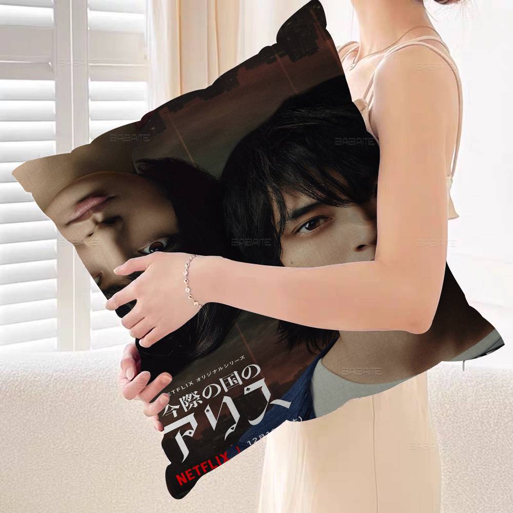 Hot TV Alice In Borderland Pillow Covers Cartoon Sofa Decorative Home Double-sided Printing Short Plush Cute Cushion Cover