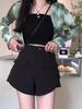 Spring 2024 Women's Black High-Waist Slimming A-line Shorts - Small Size, Fashionable Casual Design