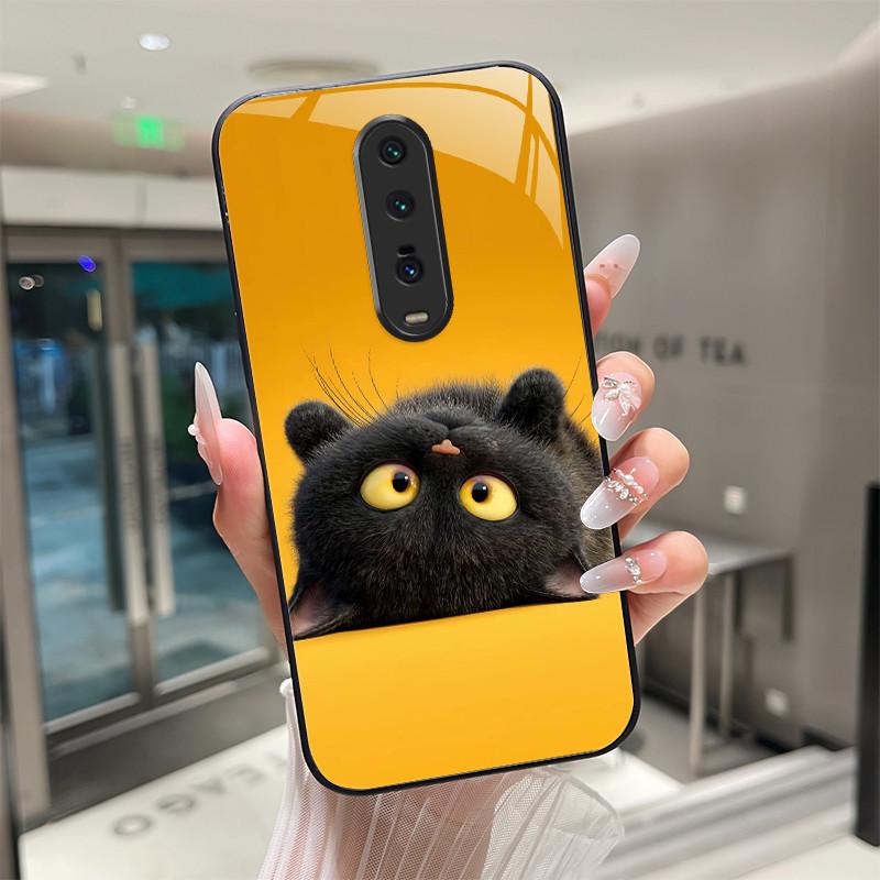Cute Cartoon Cats Flower Case For Xiaomi Mi 9T Redmi K20 Pro Poco F2 Tempered Glass Phone Case Protective Back Cover Hard Shell