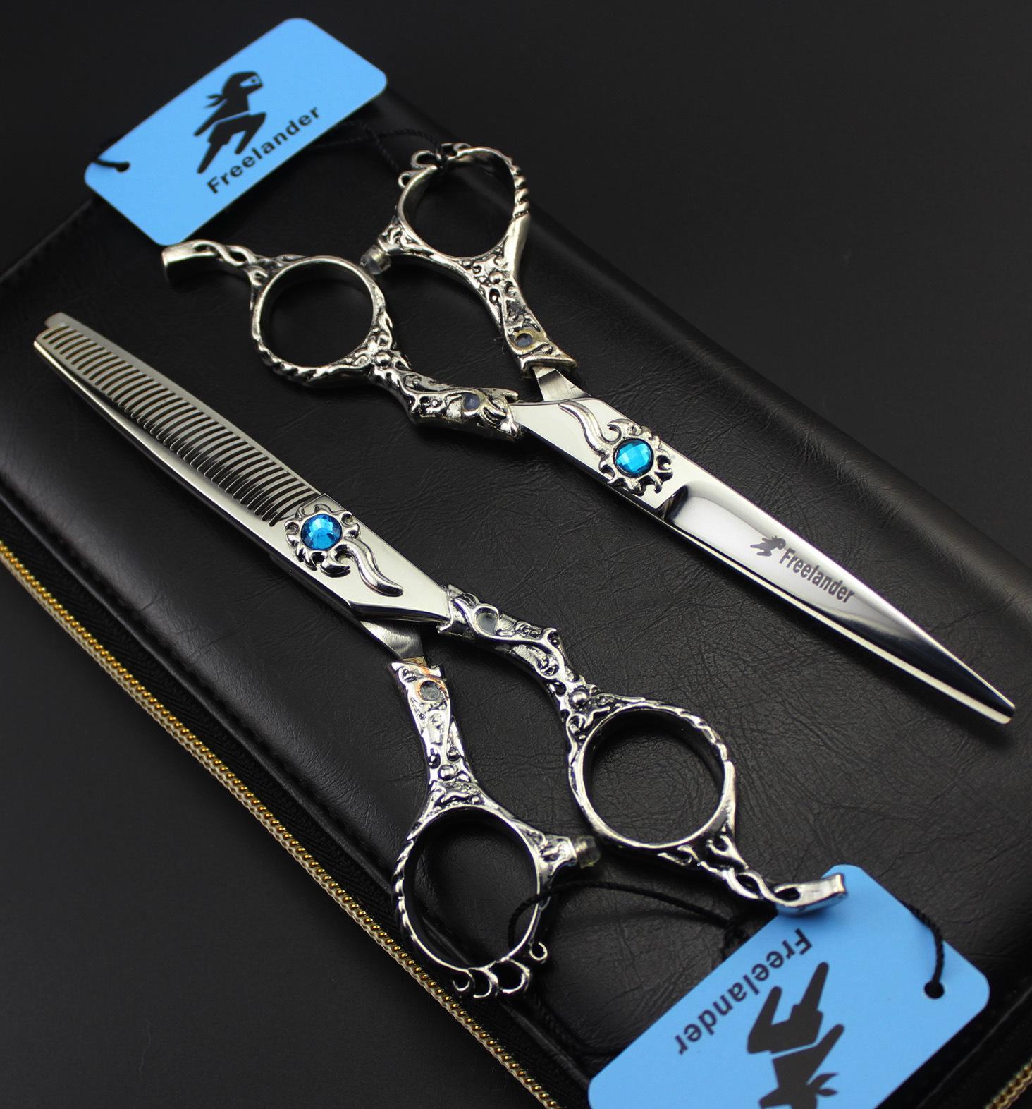 6,0-дюймовые парикмахерские ножницы Freelander Blue Sunflower 440C с чехлом, модель TB-63 Straight Scissors 5.5 inch