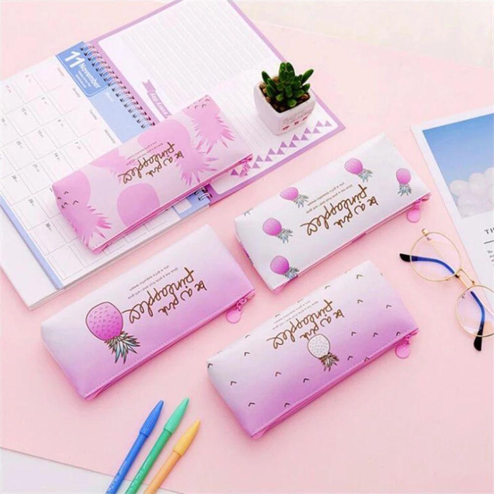 Student Stationery Waterproof Pencil Box Storage Bag Pineapple Pencil Bag Pen Bag Pu Pencil Case