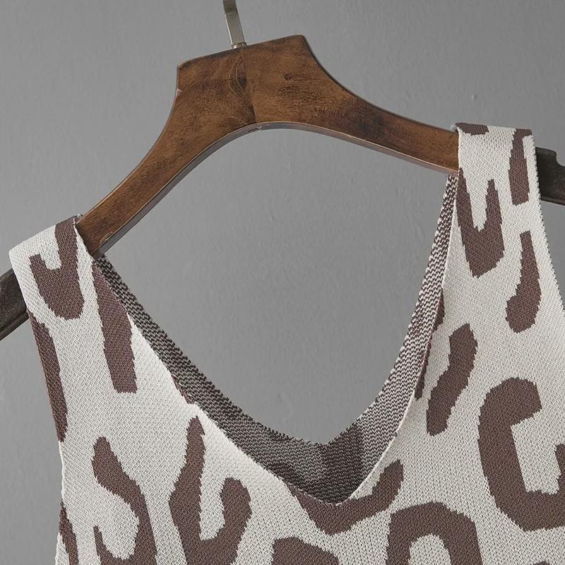 European Autumn Leopard Print Knit Wool Hooded Three-Piece Set for Women