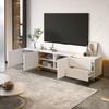 190 cm TV Cabinet, 3 Doors, 2 Drawers, White with Gold and Wood Grain