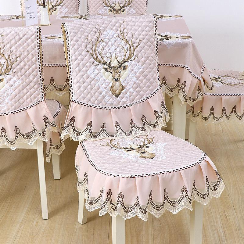 1pcs European Style Countryside Embroidery Dining Chair Covers Quilted Anti Slip Lace Ruffle Edge Chair Cushion Home Restaurant Fabric Decoration
