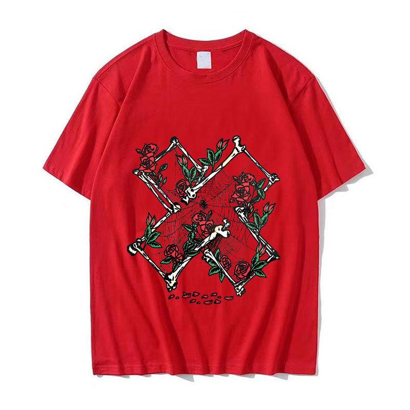 Camiseta de Algodón de Manga Corta Estampado de Calavera XPLR Y2K Sam y Colby Unisex Tops Casuales
