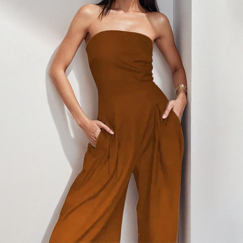 New Spring Women's Clothing Elegant and Elegant Solid Color High Waist Tube Top Wide Leg Jumpsuit