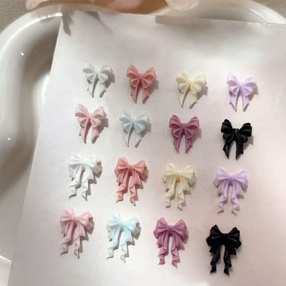 30PCS Multiple Colors Fairy Waved Pearl Bowknots Resin Material Minimalist Design Resin Nail Art Charms Bowknot Shape