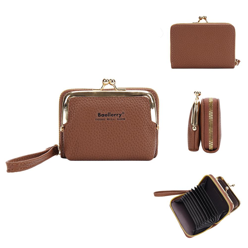 Portafogli Donna Minimalista In Pelle PU Con Portachiavi - Piccolo Portamonete Con Cerniera E 5 Slot Per Carte - Nero