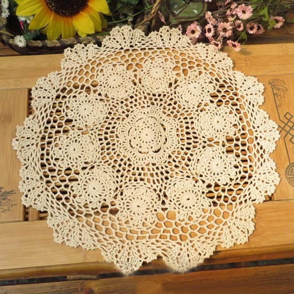 New Round Crochet Doilies Crochet Cotton 40CM Crochet Placemats Handmade Doilies бежевый