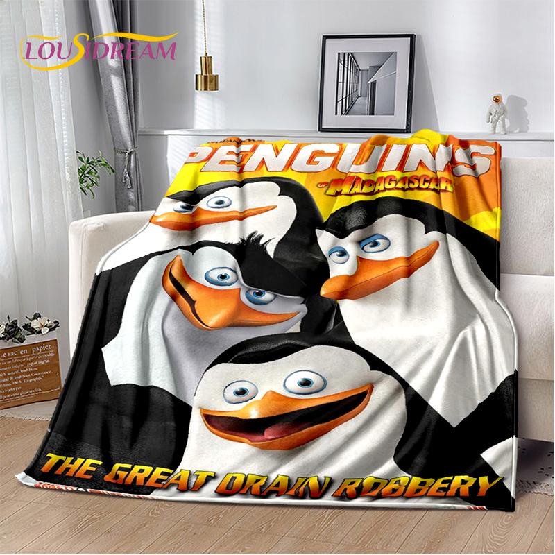 Coperta Cartoon Pinguini del Madagascar, Morbida Coperta da Divano per Casa Camera da Letto Letto Divano Picnic Viaggio Ufficio Copertura Regalo per Bambino