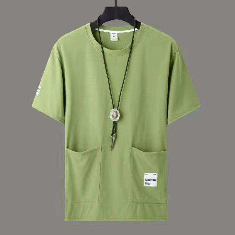 

Летняя мужская свободная универсальная повседневная футболка с короткими рукавами и карманами, простая футболка с короткими рукавами XL зелёный
