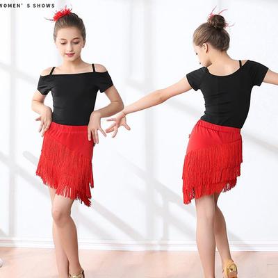 Banqiao Di Kids' Latin Dancewear Short-Sleeve Tassel Skirt Set for Summer Training and Performance