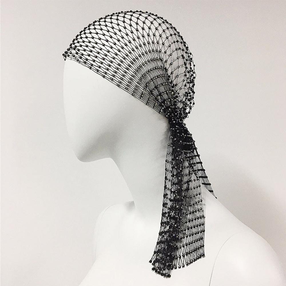 2Pcs Rhinestone Mesh Headband Head Scarfs For Women Girls Rave Hair Accessories