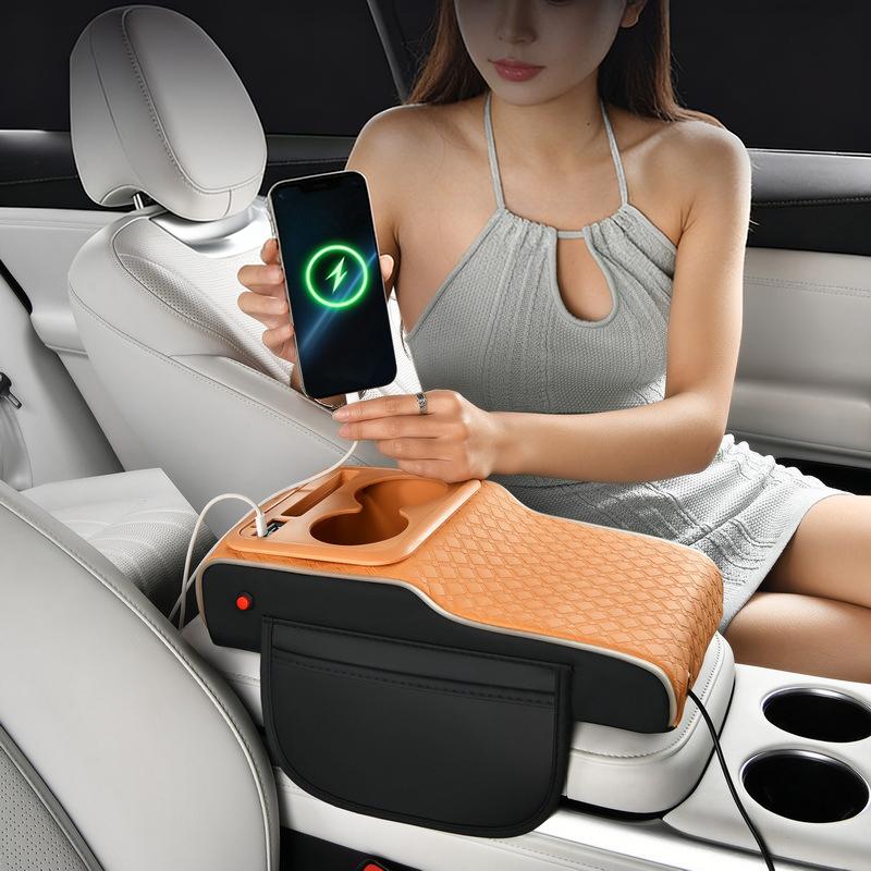 10-in-1 Multifunctional Car Armrest Storage Box Superior Sporty Heightening Pad Usb Charging Port With Starry Atmosphere Lamp