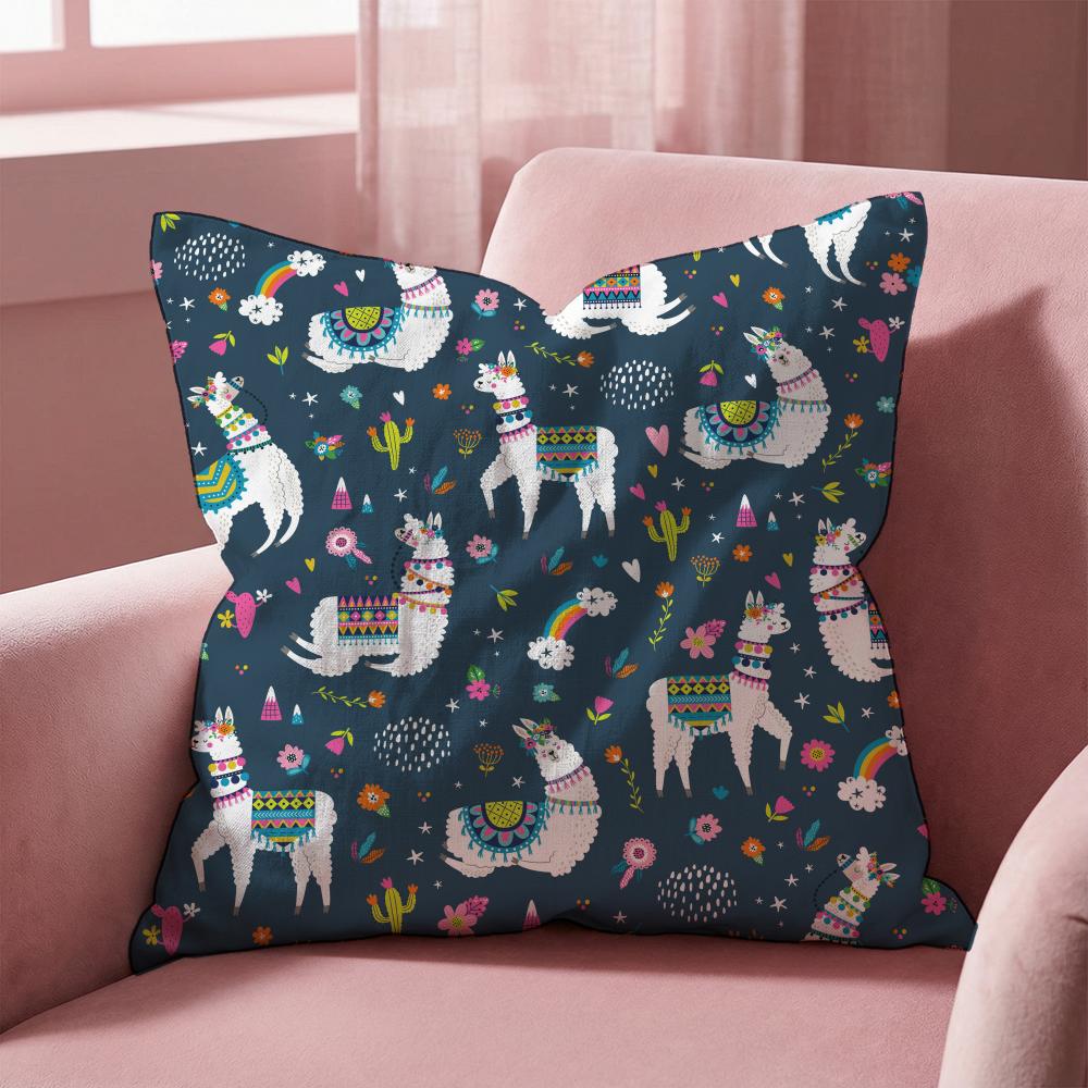Cartoon Llama Pattern Cushion Cover Multi-Scene Pillow Cover for Home & Car - Reversible, Soft & Durable for Daily Use