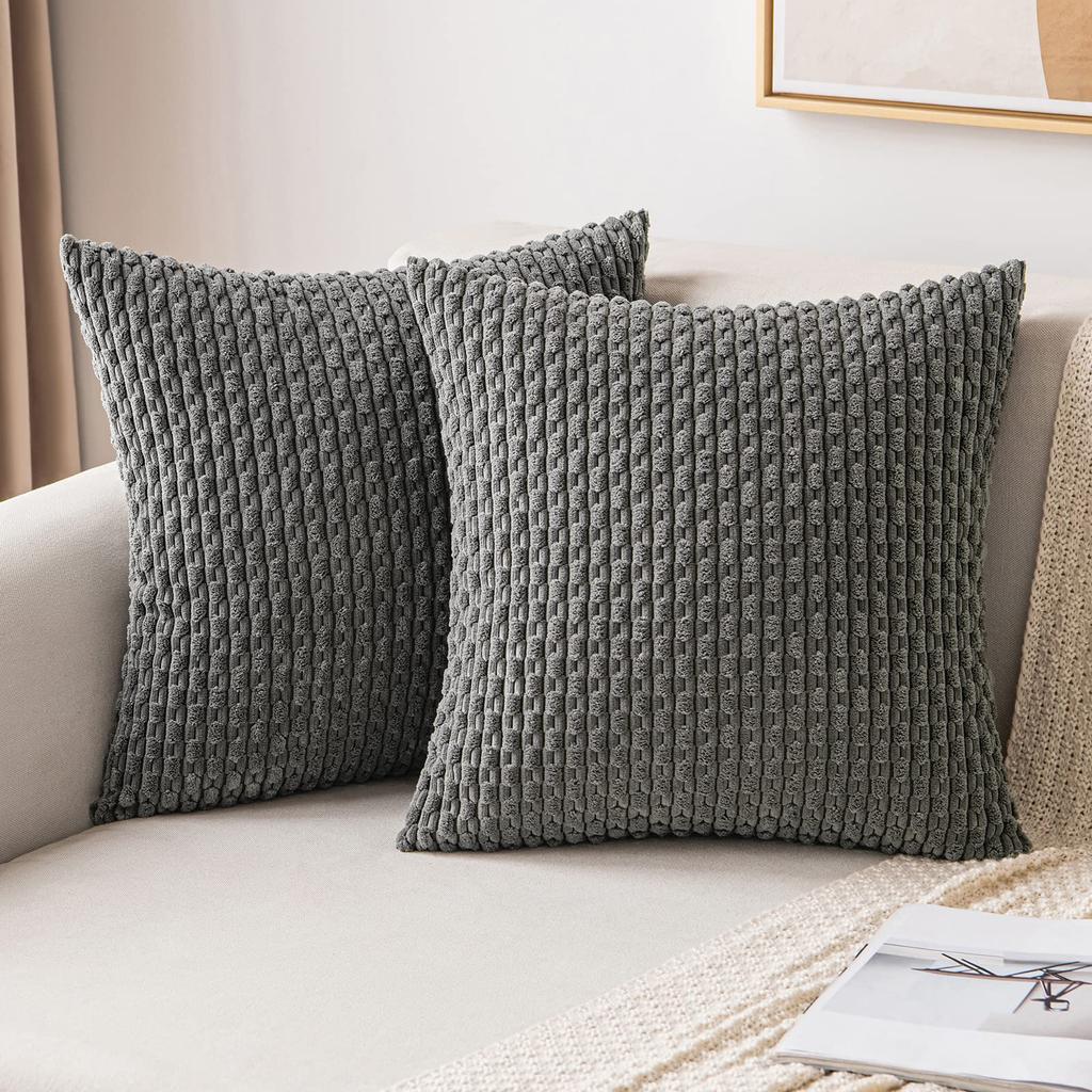 Green Pillow Covers Spring Decorations Boho Striped Corduroy Throw Pillow Cases Soft Plush Farmhouse Couch Cushion Case 45x45CM