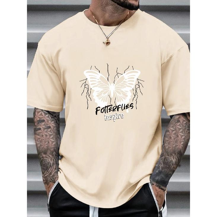 Men Butterfly Printed T-shirt Cool Tee Oversize O-neck Short Sleeve Top for Man