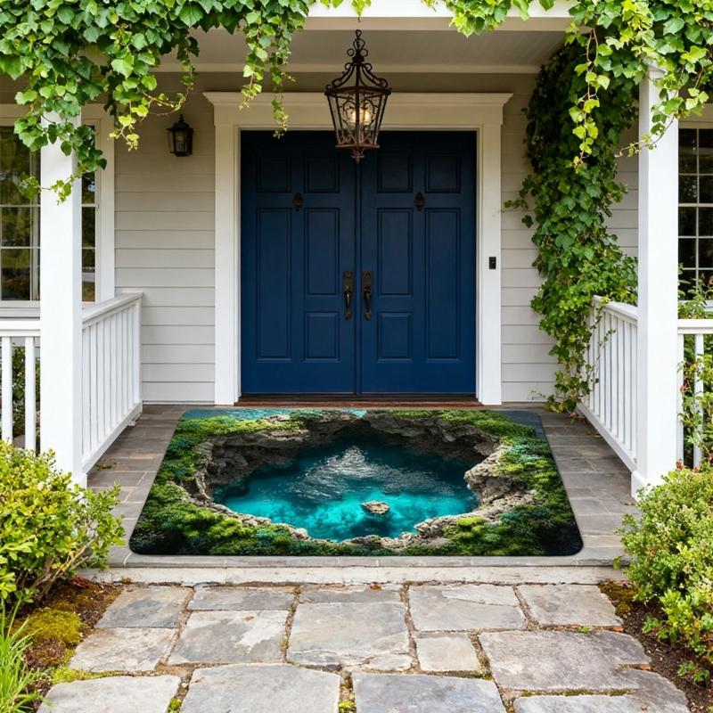 3D Optical Illusion Rug Nonslip Floor Mat for Indoor and Outdoor Use Cave Stone Visual Illusion Doormat for Living Room