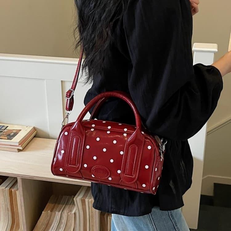 Patent Leather Polka Dot Boston Bag Women's Tote Shoulder Bag