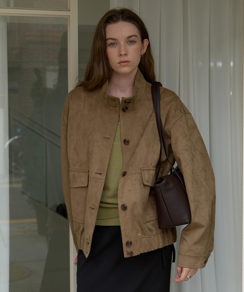 AMONG A Suede Bomber Jumper_Khaki Beige