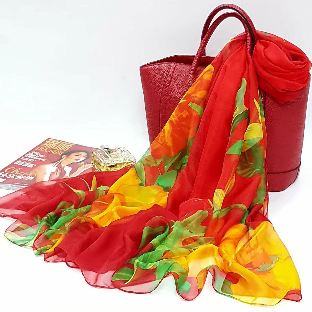 130x200cm Silk Scarf Folral Women Summer Hijab Luxury Print Sunscreen Bandana Foulard Pashmina Scarves Echarpe Shawl Large Wrap