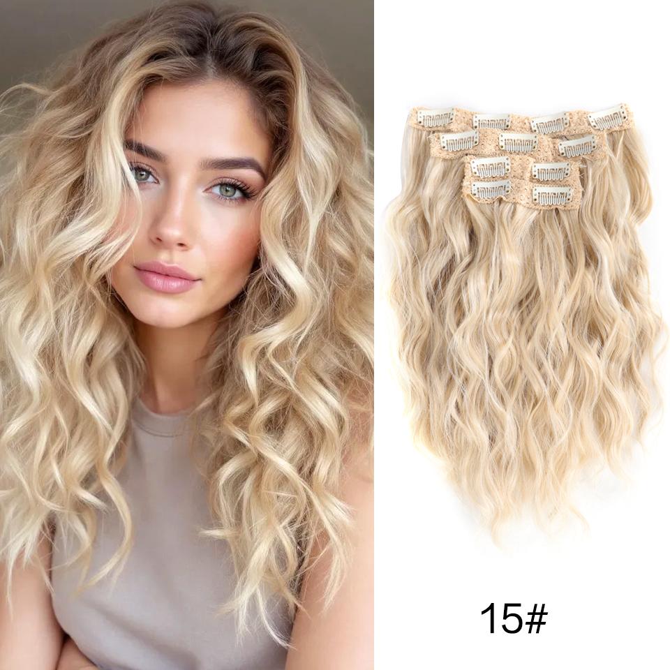 

Накладные волосы на заколках 4 шт. на всю голову длиной 12 дюймов, кудрявые, волнистые, из синтетических волос, натуральные волнистые для женщин, девушек, для волос