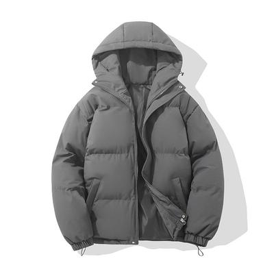 American Down Cotton Jacket for Men In Winter New Solid Color Warm Hooded Bread Jacket for Cotton Jacket Thickened Loose Jacket