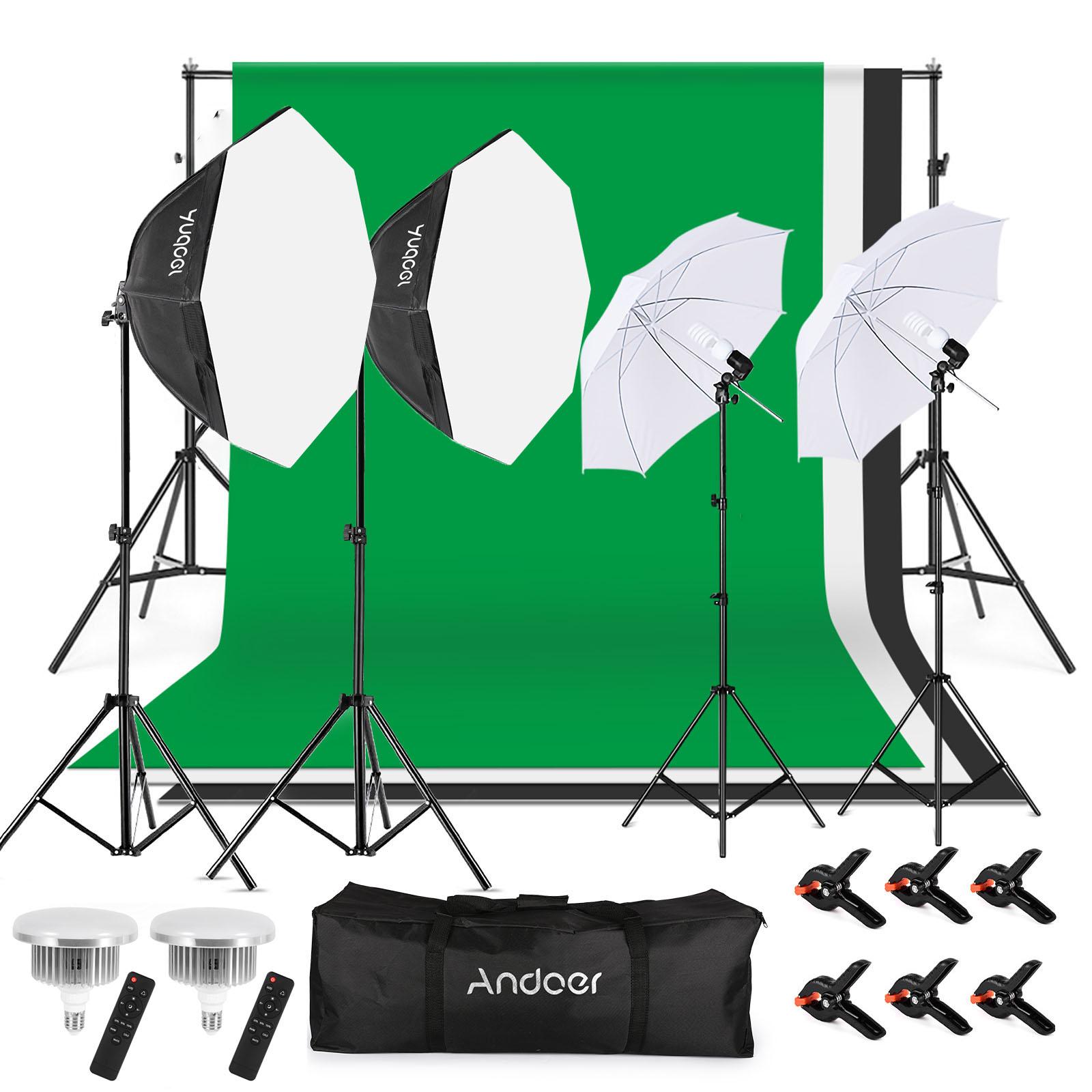 

Комплект софтбоксов для студийной фотосъемки Andoer, включающий светодиодные лампы мощностью 85 Вт и 45 Вт.