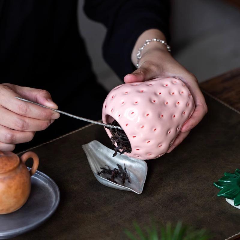 Handmade Ceramic Strawberry Tea Caddy: Moisture-Proof Mini Black Tea Storage Jar