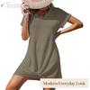 JPNTKY Damen Mode Sommer Frühling Einfarbiger Druck V-Ausschnitt Kurzarm Freizeitkleider