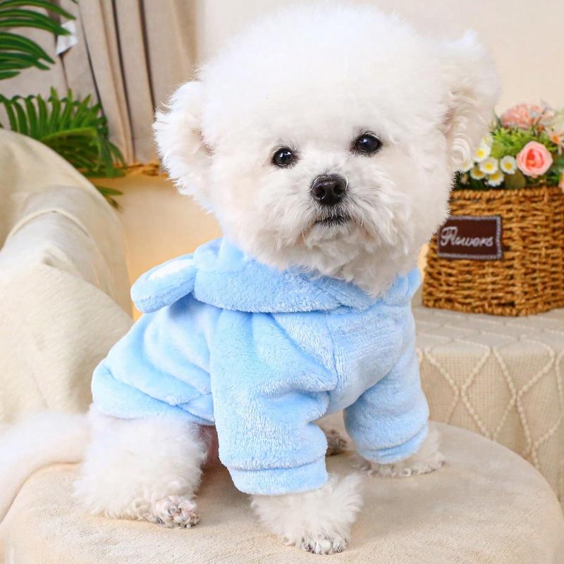 1pc Pet Dog/Cat Cute Bear Ear Hooded Sweatshirt, Soft Plush, Comfortable Costumes Suitable For Dogs And Cats, Blue Color