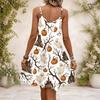 Women Plus Size V Neck Strappy Sleeveless Sugar Skull Floral Printed Gathered Waist Flared Dress