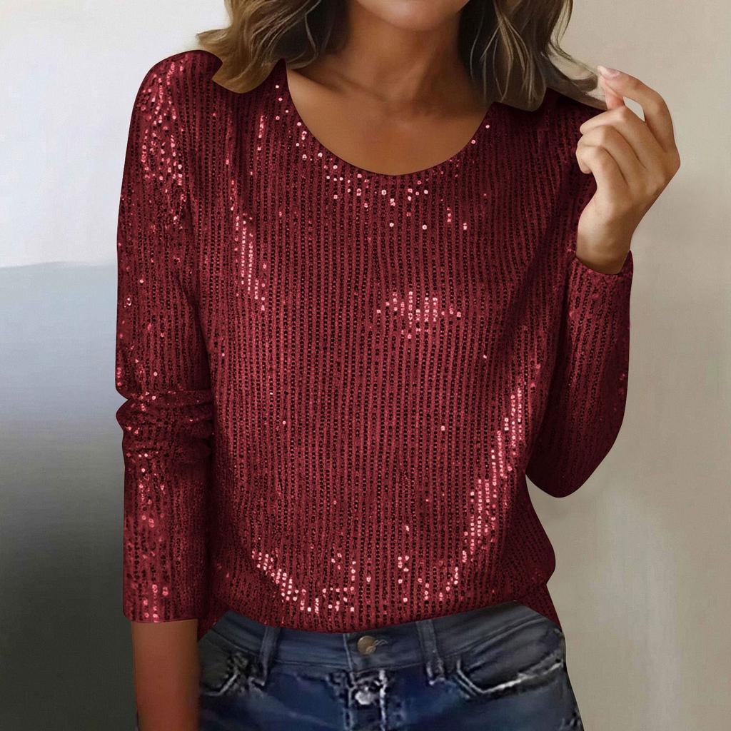 Women's Sequined Long-Sleeve Shimmering Blouse