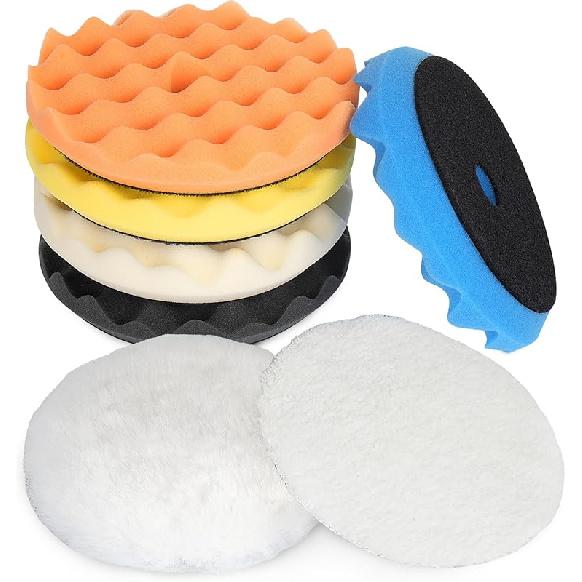 Autolock 5" Buffing Polishing Pads, 6Pcs 5.6Inch 140Mm Face For 5 Inch Backing Plate Compound Buffing Sponge And Woolen Pads Cutting Polishing Pad