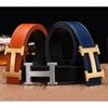 Elegant H Gold Buckle Formal Belt for Men and Women - White Flat Design