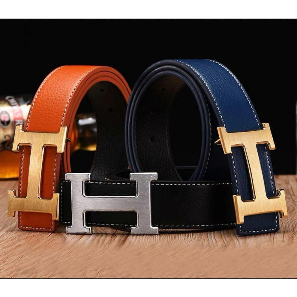 Elegant H Gold Buckle Formal Belt for Men and Women - White Flat Design