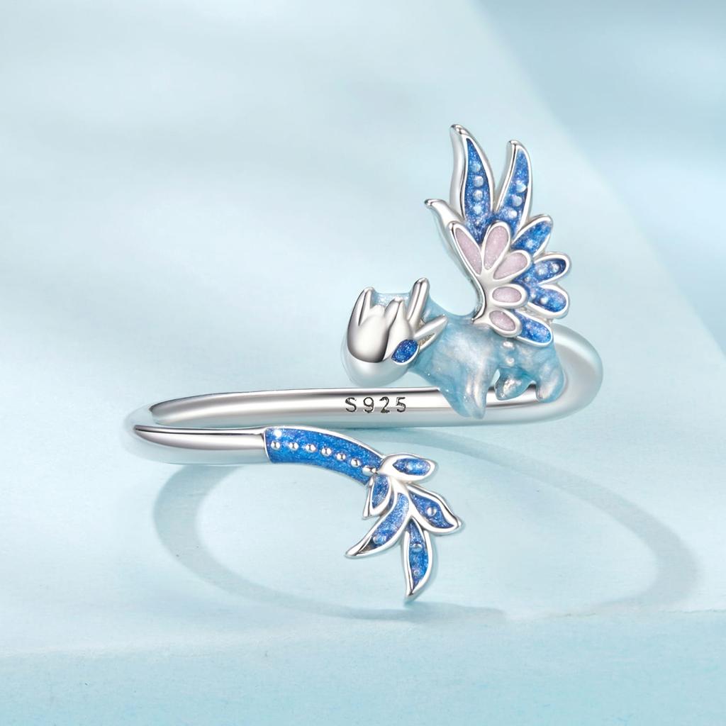 Silver adjustable ring small crystal dragon silver 925