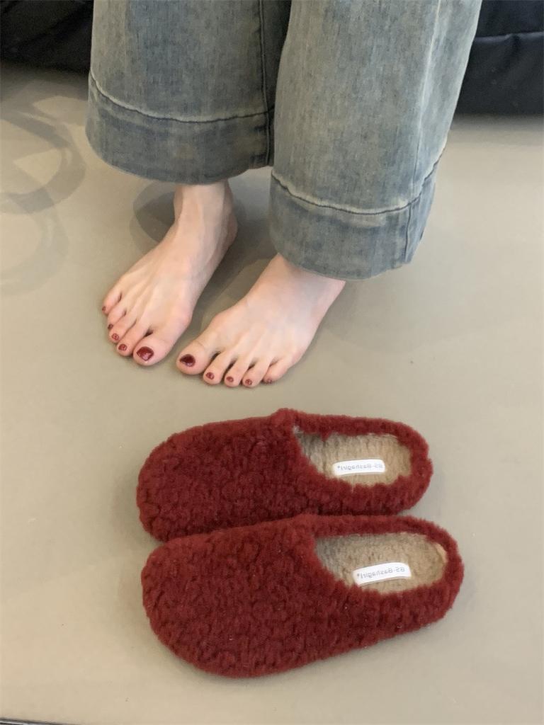 Lamb Wool Slippers Female Outer Wear 2025 Autumn and Winter Gentle Fairy Wind Bag Head Lazy Velvet One Pedal Muller Shoes