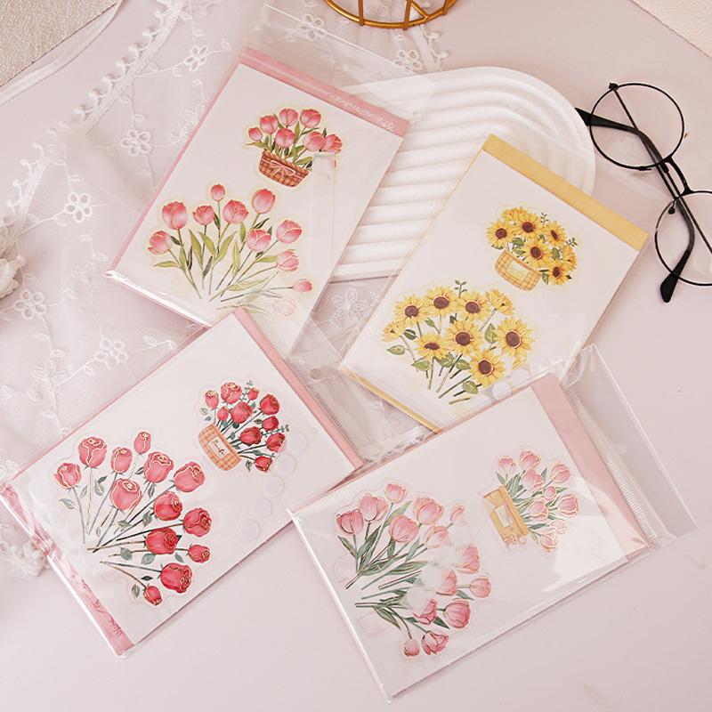 1PC Paper Postcard 3D Greeting Card Creative Roses Birthday Gift Card Sunflowers Bouquet Pop-Up Tulips