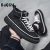 Fashion Autum High Top Boots Men's Leather Shoes Winter Fashion Warm Shoes Outdoor Sneakers Lace Up Non-Slip Running Ankle Boots Male