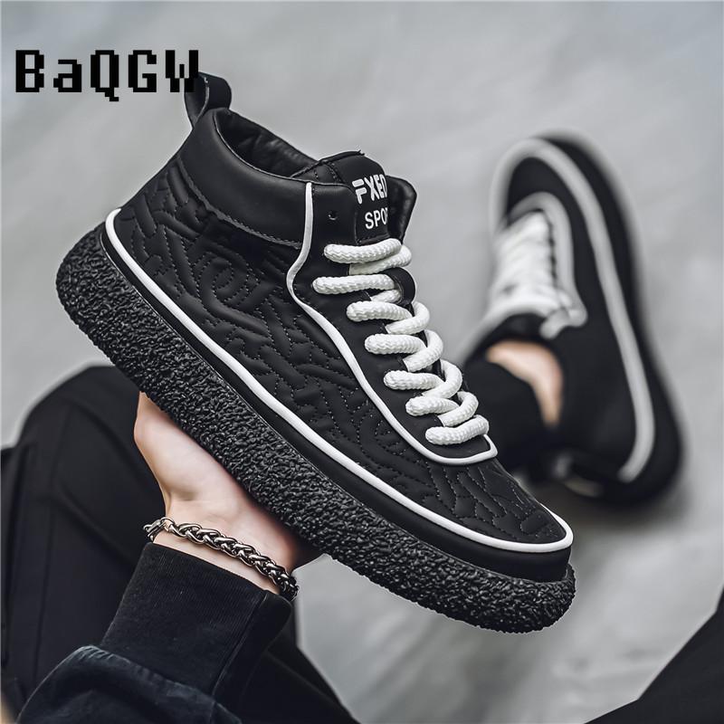 Fashion Autum High Top Boots Men's Leather Shoes Winter Fashion Warm Shoes Outdoor Sneakers Lace Up Non-Slip Running Ankle Boots Male